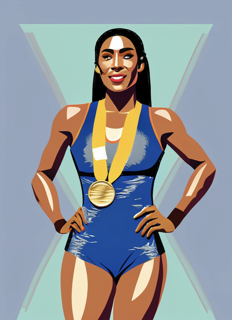 woman wearing olympic medal